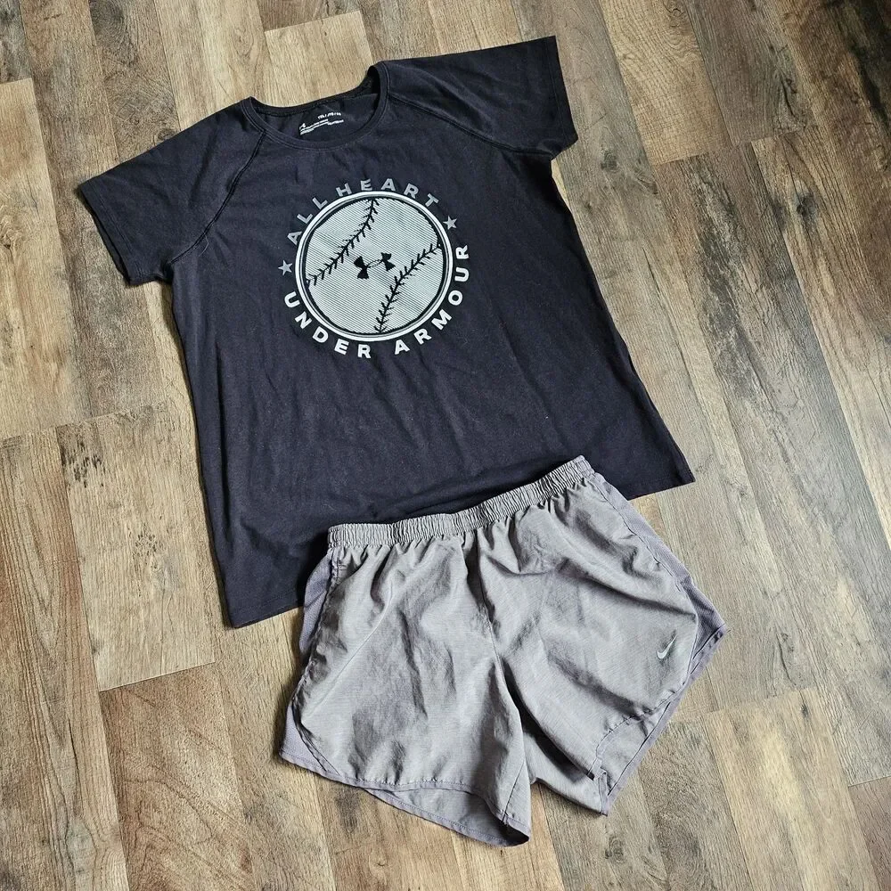 Under Armour Black Baseball Cotton Tee & Nike Dri-Fit Shorts Set – Youth XL